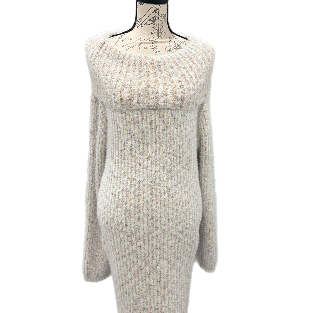 Lulu's Sweet Whispers Ivory & Multicolored Speckle Turtleneck Dress NWT Sz L